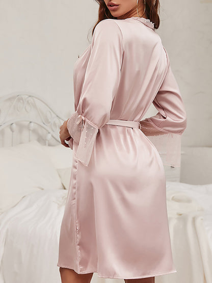 Elegant Lace Trimmed Loungewear Robe