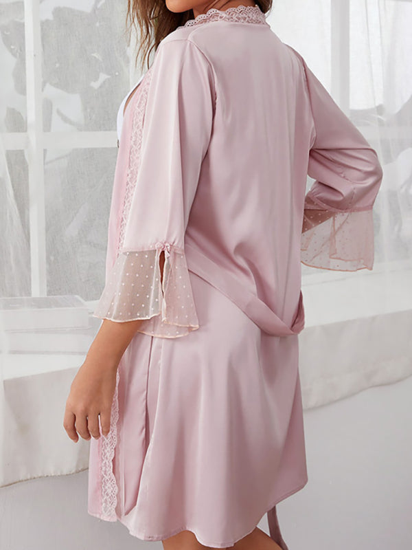 Elegant Lace Trimmed Loungewear Robe