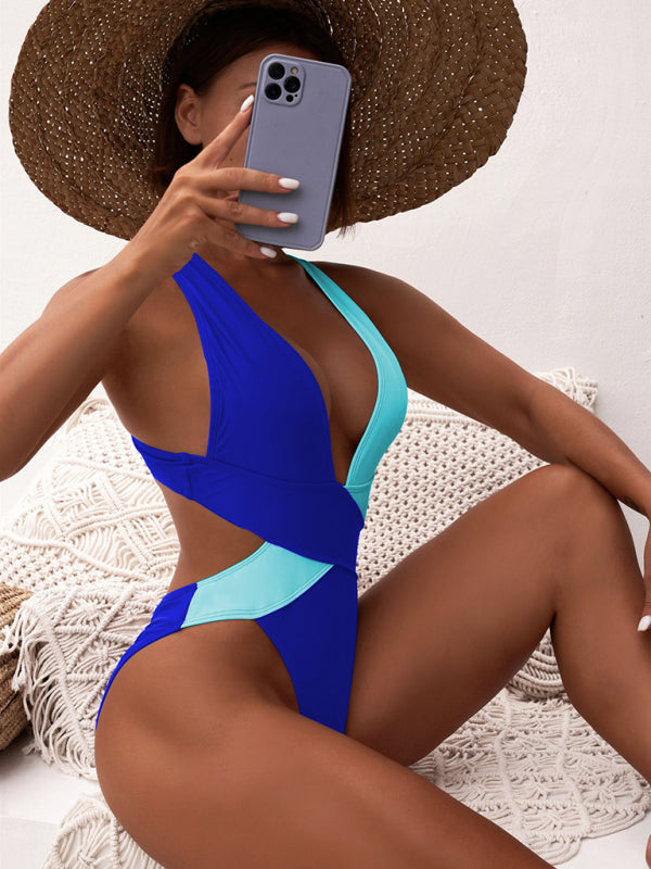 Cross two color color matching swimsuit