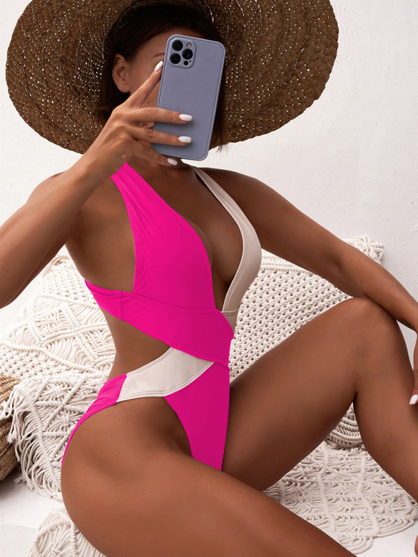 Cross two color color matching swimsuit