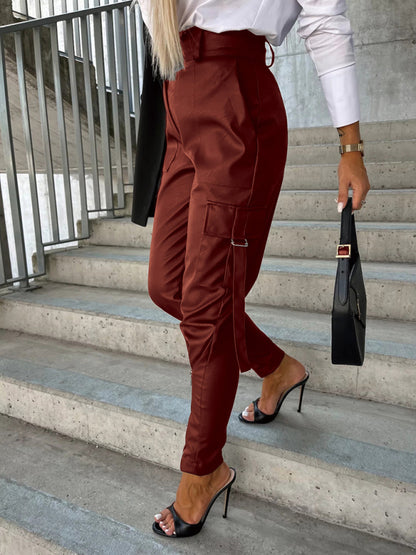 Slim Fit PU Leather Waist Leg Pants