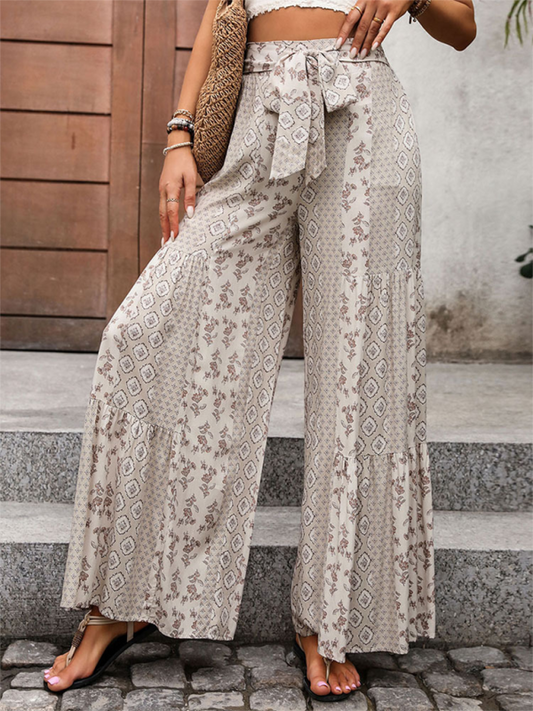 Ethnic style casual wide-leg trousers