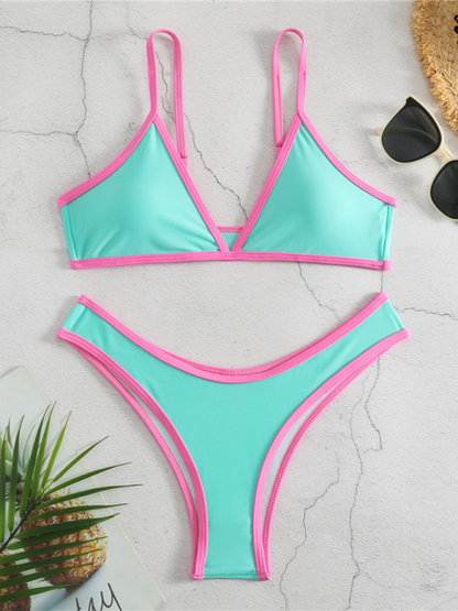 Solid Color Contrast Color Bikini