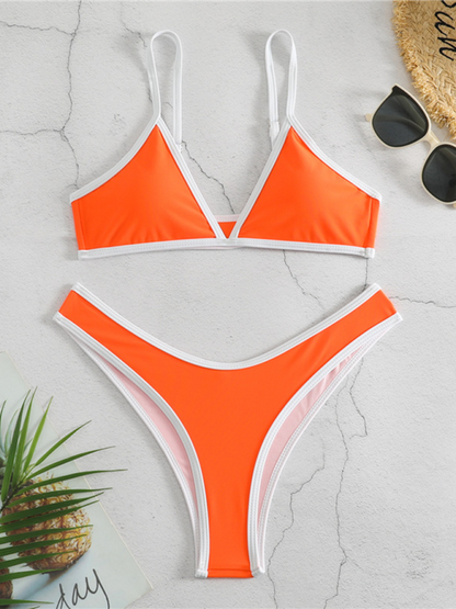 Solid Color Contrast Color Bikini