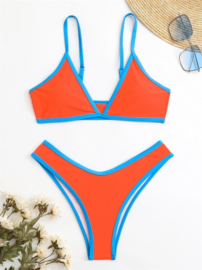 Solid Color Contrast Color Bikini