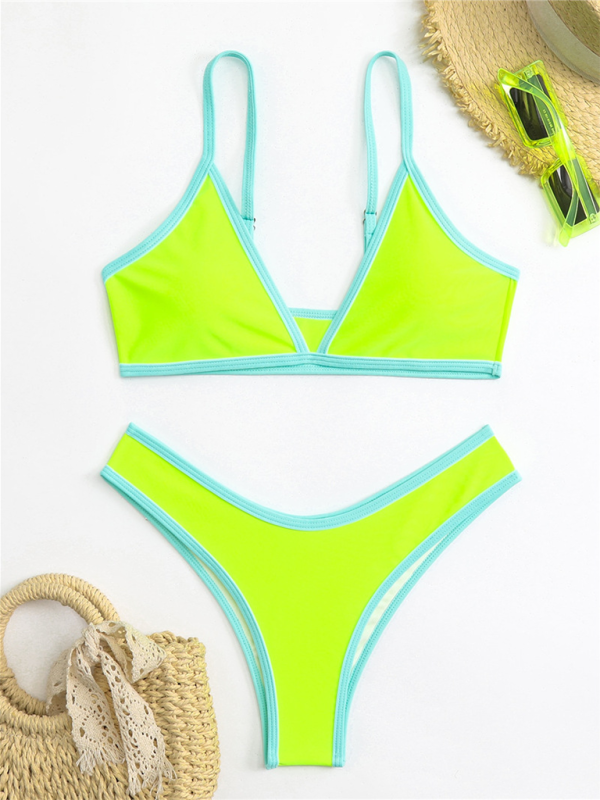 Solid Color Contrast Color Bikini