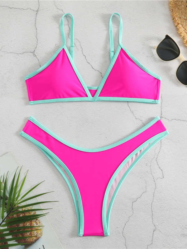 Solid Color Contrast Color Bikini