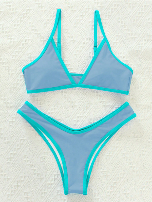 Solid Color Contrast Color Bikini