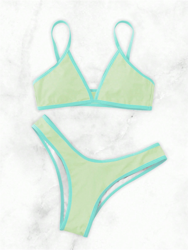 Solid Color Contrast Color Bikini