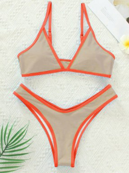 Solid Color Contrast Color Bikini