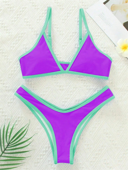 Solid Color Contrast Color Bikini