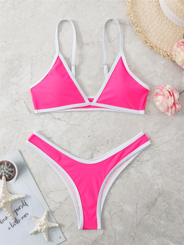 Solid Color Contrast Color Bikini