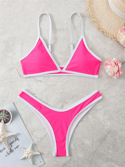 Solid Color Contrast Color Bikini