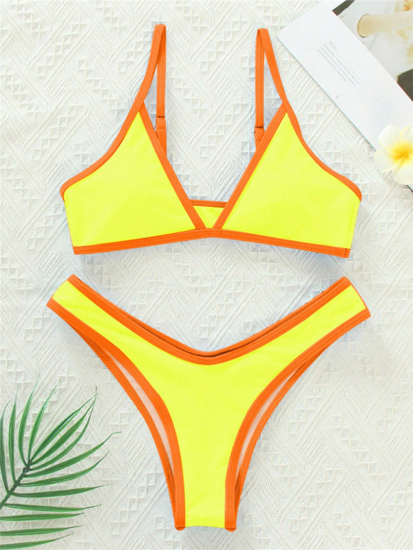 Solid Color Contrast Color Bikini