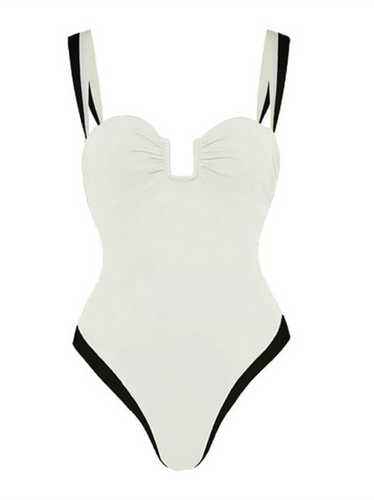Black and white simple contrast one-piece swimsuit