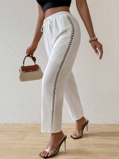 Sexy casual side hollow elastic drawstring straight pants