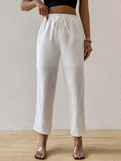 Sexy casual side hollow elastic drawstring straight pants