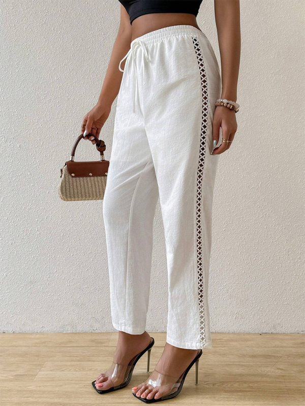 Sexy casual side hollow elastic drawstring straight pants