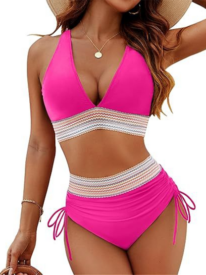 High waist two piece set V neck tie bikini